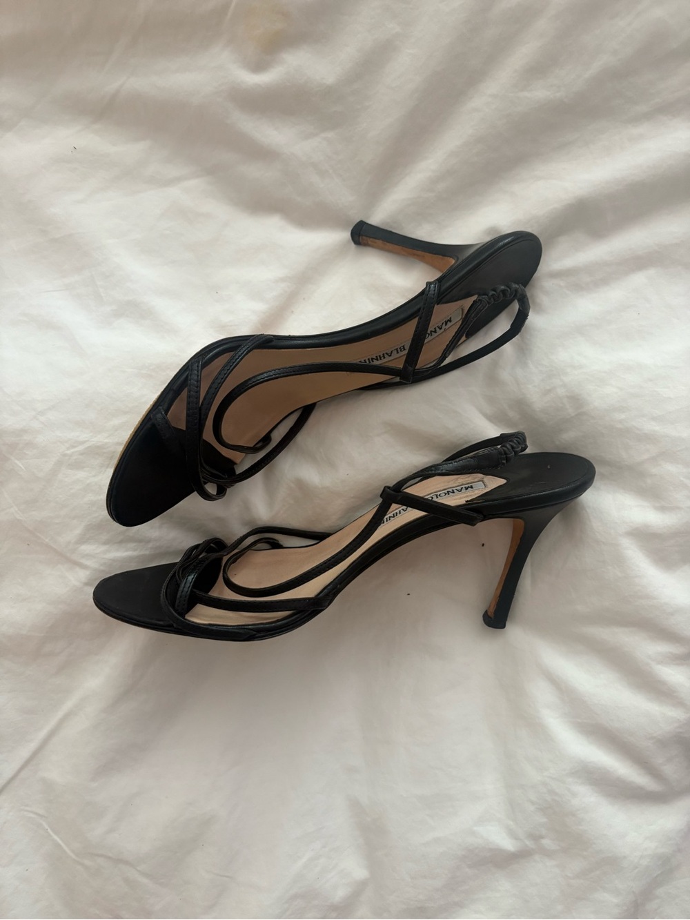 Manolo Blahnik Black Strappy Open-Toe Heels 37.5 - Picture 3 of 11